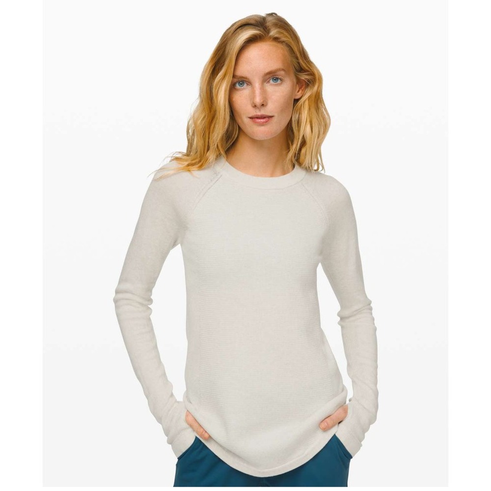 Lululemon Sit In Lotus Sweater Heathered Light Ivory Merino Wool size 8